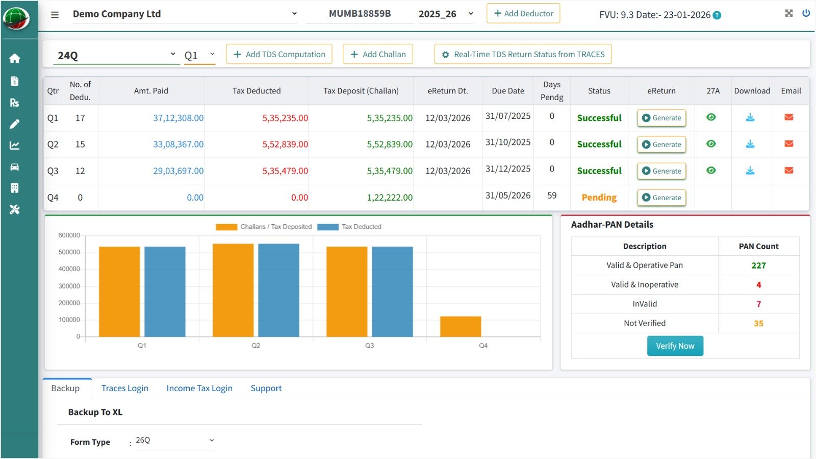 Cloud-based Online TDS Software dashboard for TDS return filing and compliance